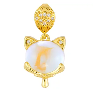 Exquisite gold-plated fox pendant with cat eye stone and cubic zirconia, perfect daily jewelry.