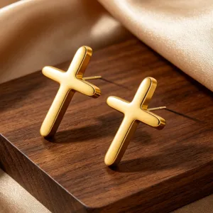 Elegante goldene Kreuz Ohrstecker aus Edelstahl für Damen und Herren, minimalistischer Schmuck.
