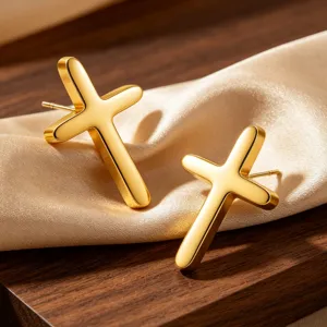 Minimalistische edelstahl gold kreuz ohrstecker für herren und damen modischer schmuck