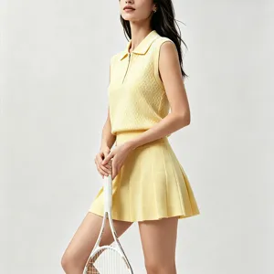 Ensemble haut polo tricoté et jupe de tennis plissée femme été, vêtement de sport respirant.