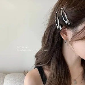 Pinza de pelo de metal plateado horquilla irregular para flequillo accesorios de mujer