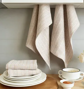 Cotton kitchen tea towel with striped design, thick fabric for daily cleaning and home use.