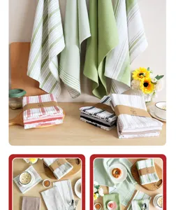 Juego de paños de cocina de algodón puro teñido en hilo con diseño elegante a rayas.