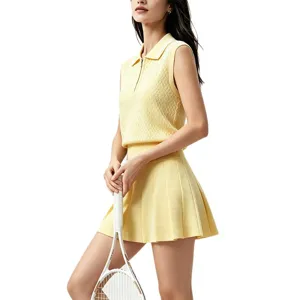 Haut sans manches polo tricot jacquard été jupe tennis plissée vêtement sport vue principale