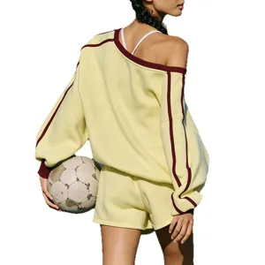 Casual sports sweatshirt shorts set women athletic tennis leisure lazy style two-piece outfit