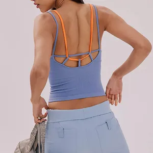 Detailed view of the back strap design and ribbed texture of the activewear yoga tank top.
