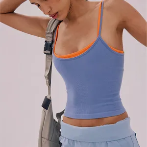 Women contrast color fake two-piece sports camisole breathable yoga fitness running vest