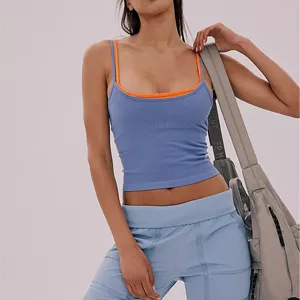 Ribbed fake two-piece contrast sports camisole women breathable fitness yoga running tank top