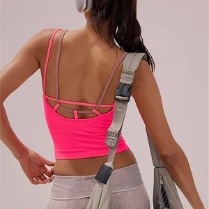 Women's Fake Two-Piece Contrast Color Backless Active Yoga Tank Top Breathable Fitness Sports Vest Athletic Apparel