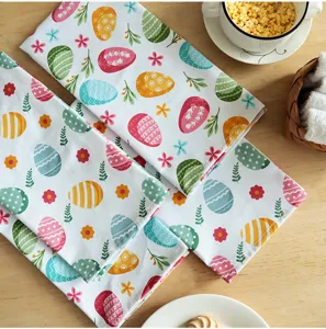 Paño de cocina estampado de Pascua de algodón, toalla de té decorativa y servilleta de tela de mesa.
