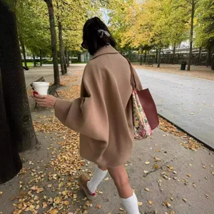 Femme Automne Revers Manches Longues Manteau Doux Élégant Unie Mode Veste Chic Extérieur