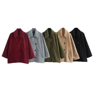 Femme revers manches longues veste souple manteau decontracte vetement avec poches automne.