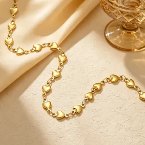 Gold heart link chain detail shot, minimalist fashion jewelry accessory for women, elegant display.