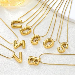Minimalist Stainless Steel Initial Letter Pendant Necklace For Women Gold Plated Snake Chain Alphabet Jewelry Gift
