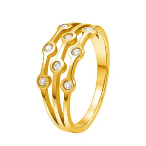 Anello multi fasce in acciaio al titanio dorato con brillanti cristalli per donna moda.
