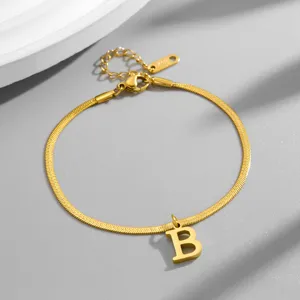 Gold-plated snake chain bracelet with initial letter B pendant and extension chain chic jewelry
