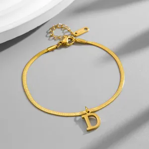 Elegant gold letter D snake chain bracelet, minimalist fashion chic necklace gift.