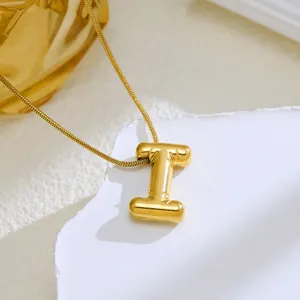 Gouden letter I hanger ketting detail, modieuze 3D bubbel alfabet sieraden voor dagelijks gebruik.