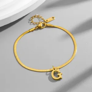 Gold stainless steel snake chain bracelet with letter G pendant minimalist fashion jewelry gift for women
