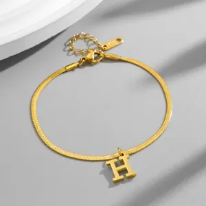 Gold snake chain bracelet with letter H pendant stainless steel fashion jewelry for women