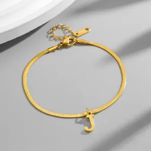 Gold-plated snake chain bracelet with letter J pendant chic minimalist jewelry gift for her