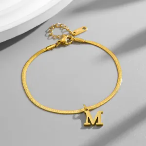 Gold snake chain bracelet with letter M pendant titanium steel minimalist fashion gift women