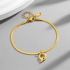 Gold titanium steel letter pendant snake chain necklace, minimalist and stylish jewelry.