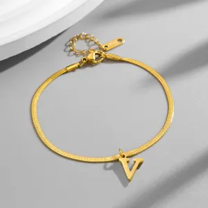 Gold V-letter snake chain bracelet, stylish titanium steel jewelry for women daily.