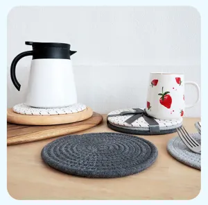 Cotton rope braided placemats heat resistant round coaster table mat set 3pcs