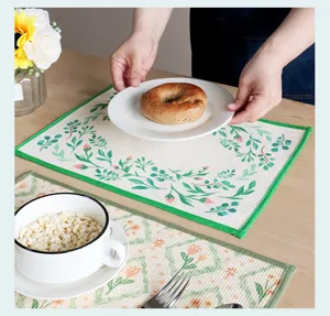 Mantel individual de tela con estampado de plantas, tapete térmico aislante para mesa.