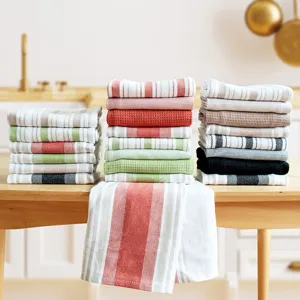 Paños De Cocina De Puro Algodón Teñidos En Hilo Y Trapos Absorbentes Con Diseño De Wafle Y Rayas Juego De Paños De Limpieza Para El Hogar