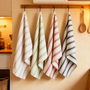 Ensemble de torchons de cuisine en coton nordique à rayures pour la cuisine et le nettoyage.