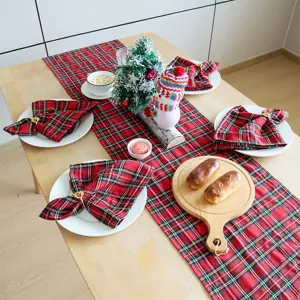 Christmas Tablecloth Table Runner Polyester Yarn-Dyed Plaid Nordic Style Holiday Home Dining Table Decoration Napkin Set