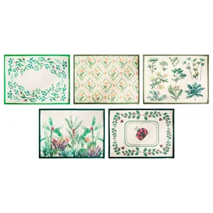 Juego de 5 manteles individuales de tela estampada botánica floral cocina resistentes
