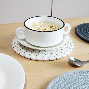 Cotton braided placemat round heat insulation mat kitchen table dining pad set main view