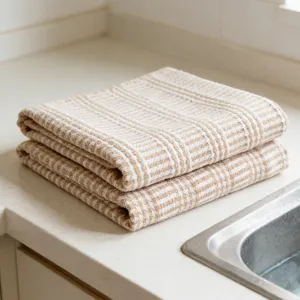 Yarn-dyed striped thickened cotton kitchen tea towel, absorbent dish cloth for home.