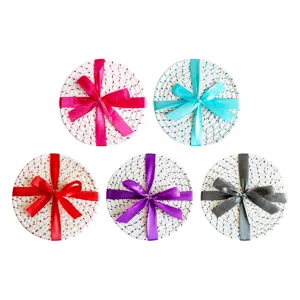 Round braided cotton thread coasters set with lovely ribbons, perfect home table heat insulation mats.
