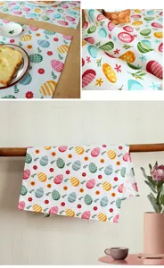 Paño de cocina de Pascua de algodón camino de mesa tela decorativa huevos coloridos.
