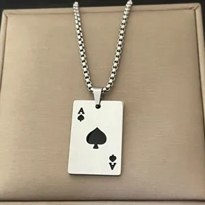 Stainless steel ace of spades playing card pendant necklace for men and women fashion jewelry.