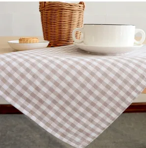 Brown and white checkered tablecloth cotton kitchen tea towel fabric detail showcase
