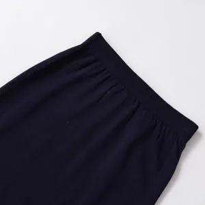 Jupe tricotée unie à taille élastique bleu foncé, bas de vêtements pour femmes décontractés.