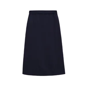 Elégante jupe midi en tricot bleu marine classique pour femme avec taille élastique haute.
