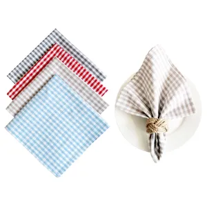 Cotton gingham cloth napkins set, square farmhouse table kitchen tea towels in assorted colors.