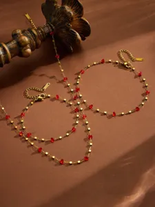 Set collana in acciaio inossidabile dorato con perline rosse, raffinati gioielli.