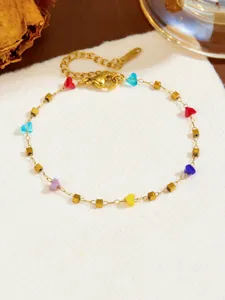Collana con catena in acciaio inossidabile e perle di cristallo colorate gioielli moda per donne