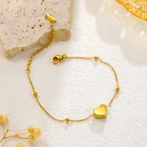 Minimalist Stainless Steel Heart Anklet For Women Gold Plated Bead Chain Foot Jewelry Fashion Ankle Bracelet Gift