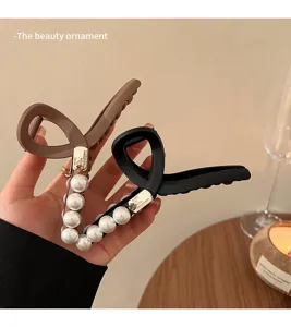 Retro Koreanische Matte Haarklammer Elegante Große Perle Haifisch Clip Damen Sommer