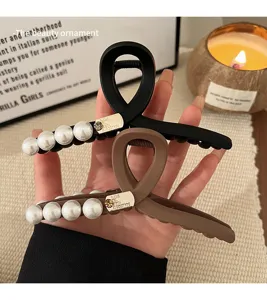 Retro matte Haarklammer mit Perlen elegante grosse Haarnadel für Damen Sommer Styling