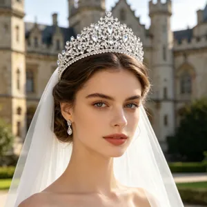 Exquisite crystal bridal tiara and earrings set detail showcasing sparkling rhinestone details.