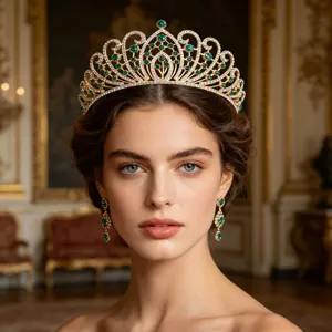 European wedding crystal crown earrings set luxury rhinestone bridal tiara hair accessories